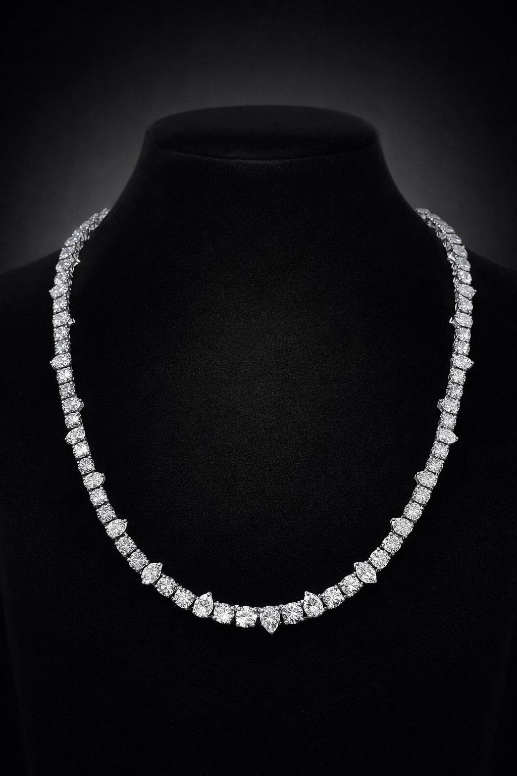 Custom Alternating Pear & Round Diamond Necklace