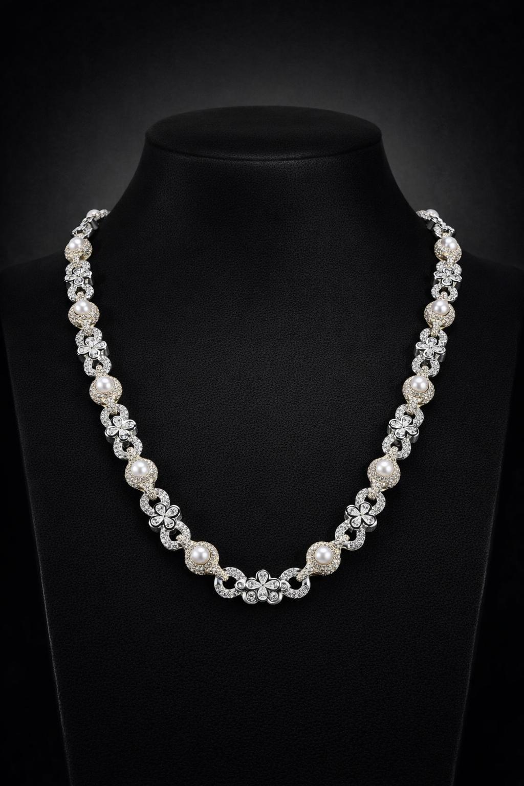 Pearl Floral Diamond Necklace